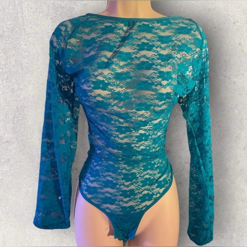 Frederick's of Hollywood Plus Sz 1xl Margarita Floral Lace Teddy Turquoise NWT
